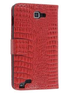 Samsung Galaxy Note Synthetic Crocodile Skin leather Wallet Case with Stand - Red Leather Wallet Case