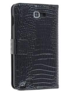 Samsung Galaxy Note Synthetic Crocodile Skin leather Wallet Case with Stand - Classic Black Leather Wallet Case