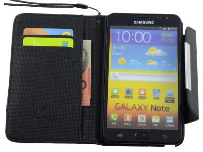 Stylish Synthetic Leather C Wallet Case with Strip for Samsung I9220 Galaxy Note - Classic Black