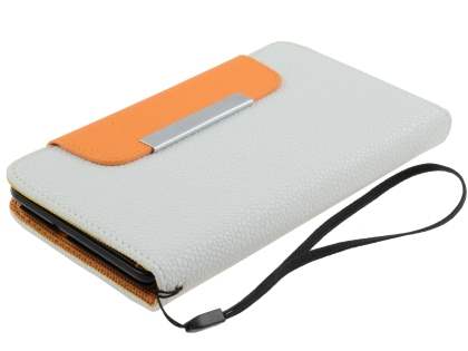 Stylish Synthetic Leather C Wallet Case with Strip for Samsung I9220 Galaxy Note - Pearl White