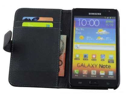 Samsung I9220 Galaxy Note Synthetic Leather Wallet Case - Classic Black