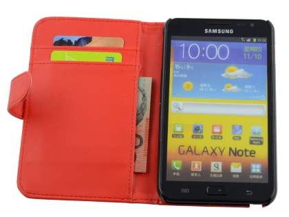 Samsung I9220 Galaxy Note Synthetic Leather Wallet Case - Red