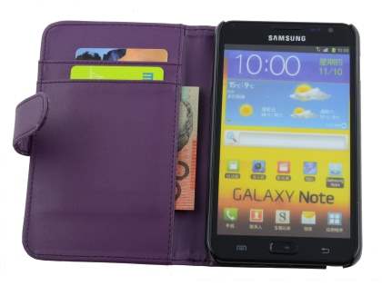 Samsung I9220 Galaxy Note Synthetic Leather Wallet Case - Purple