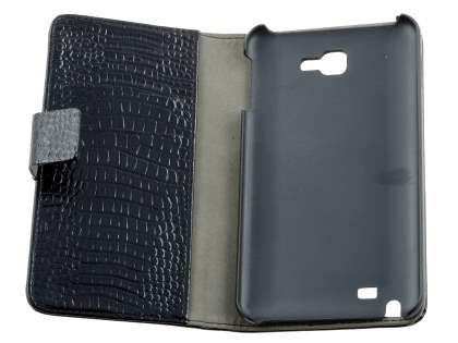 Samsung Galaxy Note Synthetic Crocodile Skin leather Wallet Case with Stand - Classic Black