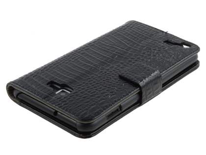 Samsung Galaxy Note Synthetic Crocodile Skin leather Wallet Case with Stand - Classic Black
