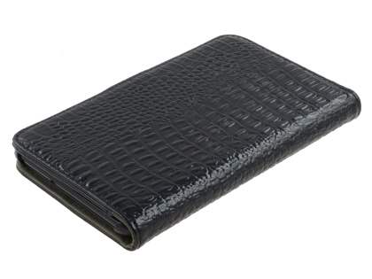 Samsung Galaxy Note Synthetic Crocodile Skin leather Wallet Case with Stand - Classic Black