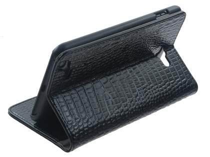 Samsung Galaxy Note Synthetic Crocodile Skin leather Wallet Case with Stand - Classic Black