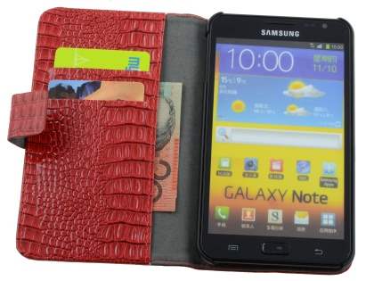 Samsung Galaxy Note Synthetic Crocodile Skin leather Wallet Case with Stand - Red