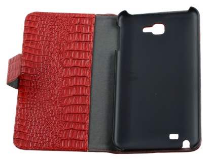 Samsung Galaxy Note Synthetic Crocodile Skin leather Wallet Case with Stand - Red