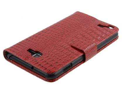 Samsung Galaxy Note Synthetic Crocodile Skin leather Wallet Case with Stand - Red