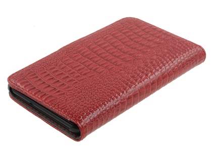 Samsung Galaxy Note Synthetic Crocodile Skin leather Wallet Case with Stand - Red