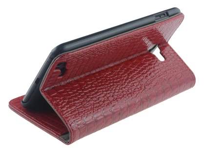 Samsung Galaxy Note Synthetic Crocodile Skin leather Wallet Case with Stand - Red