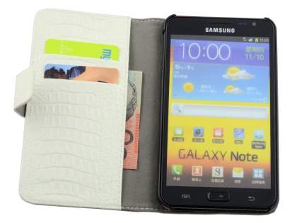 Samsung Galaxy Note Synthetic Crocodile Skin leather Wallet Case with Stand - Cream