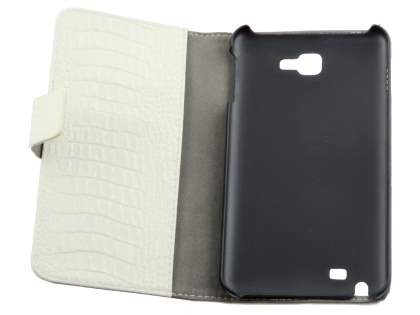 Samsung Galaxy Note Synthetic Crocodile Skin leather Wallet Case with Stand - Cream