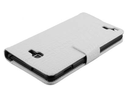Samsung Galaxy Note Synthetic Crocodile Skin leather Wallet Case with Stand - Cream