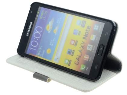 Samsung Galaxy Note Synthetic Crocodile Skin leather Wallet Case with Stand - Cream