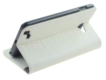 Samsung Galaxy Note Synthetic Crocodile Skin leather Wallet Case with Stand - Cream
