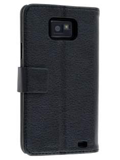 Samsung I9100 Galaxy S2 Slim Synthetic Leather Wallet Case with Stand - Classic Black