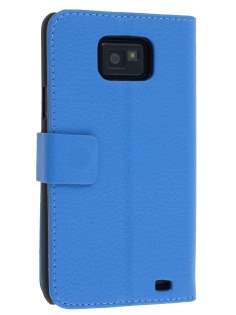 Samsung I9100 Galaxy S2 Slim Synthetic Leather Wallet Case with Stand - Blue