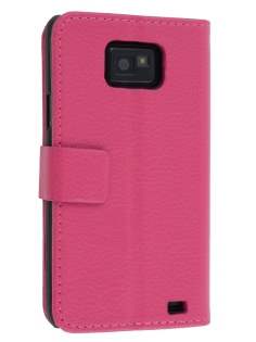 Samsung I9100 Galaxy S2 Slim Synthetic Leather Wallet Case with Stand - Pink