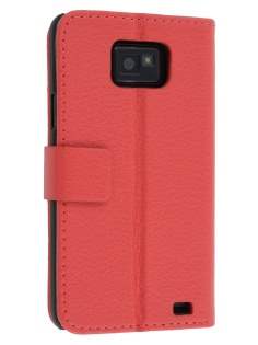 Samsung I9100 Galaxy S2 Slim Synthetic Leather Wallet Case with Stand - Red