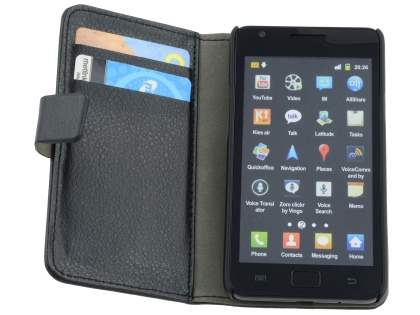Samsung I9100 Galaxy S2 Slim Synthetic Leather Wallet Case with Stand - Classic Black
