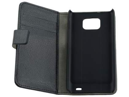 Samsung I9100 Galaxy S2 Slim Synthetic Leather Wallet Case with Stand - Classic Black