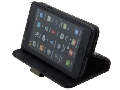 Samsung I9100 Galaxy S2 Slim Synthetic Leather Wallet Case with Stand - Classic Black