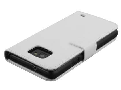 Samsung I9100 Galaxy S2 Slim Synthetic Leather Wallet Case with Stand - Pearl White
