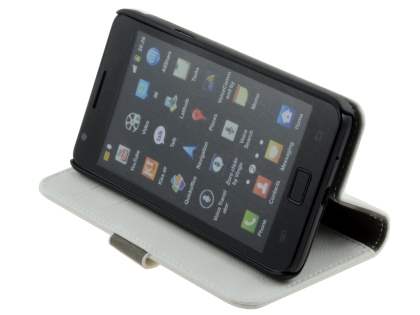 Samsung I9100 Galaxy S2 Slim Synthetic Leather Wallet Case with Stand - Pearl White