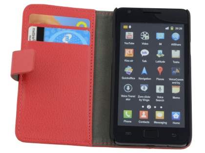 Samsung I9100 Galaxy S2 Slim Synthetic Leather Wallet Case with Stand - Red