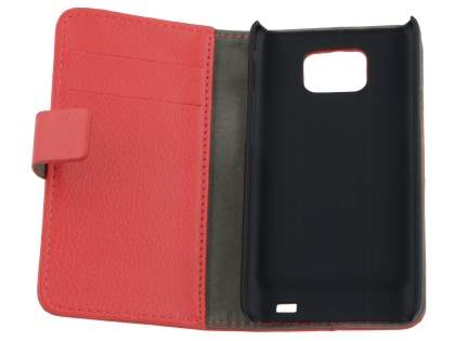 Samsung I9100 Galaxy S2 Slim Synthetic Leather Wallet Case with Stand - Red