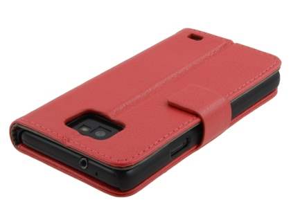 Samsung I9100 Galaxy S2 Slim Synthetic Leather Wallet Case with Stand - Red