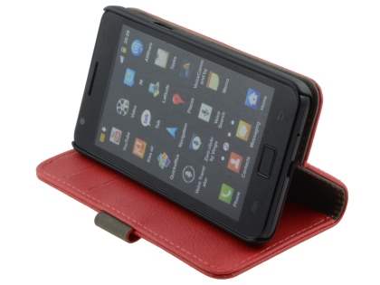 Samsung I9100 Galaxy S2 Slim Synthetic Leather Wallet Case with Stand - Red