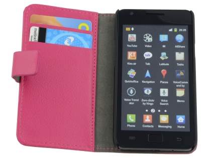 Samsung I9100 Galaxy S2 Slim Synthetic Leather Wallet Case with Stand - Pink