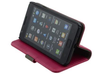 Samsung I9100 Galaxy S2 Slim Synthetic Leather Wallet Case with Stand - Pink