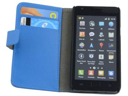 Samsung I9100 Galaxy S2 Slim Synthetic Leather Wallet Case with Stand - Blue