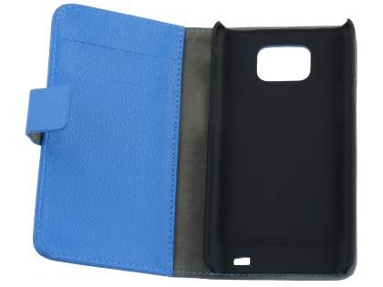 Samsung I9100 Galaxy S2 Slim Synthetic Leather Wallet Case with Stand - Blue
