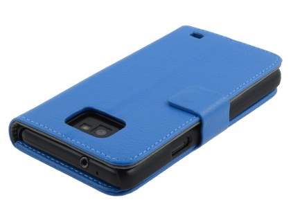 Samsung I9100 Galaxy S2 Slim Synthetic Leather Wallet Case with Stand - Blue