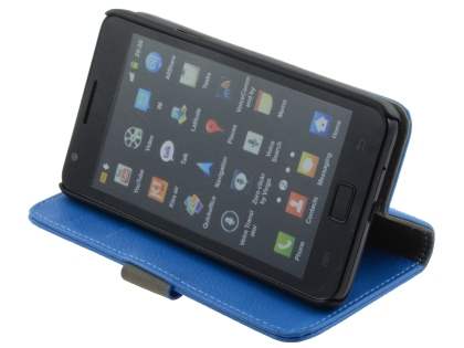 Samsung I9100 Galaxy S2 Slim Synthetic Leather Wallet Case with Stand - Blue