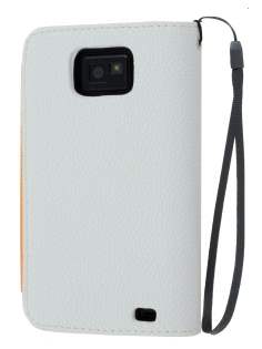 Stylish Synthetic Leather Wallet Case with Strap for Samsung I9100 Galaxy S2 - Pearl White