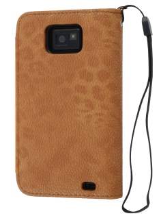 Stylish Synthetic Leather Wallet Case with Strap for Samsung I9100 Galaxy S2 - Brown
