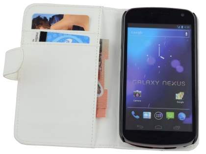 Samsung I9250 Google Galaxy Nexus Synthetic Leather Wallet Case - Pearl White