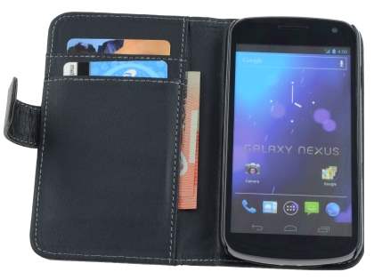 Samsung I9250 Google Galaxy Nexus Synthetic Leather Wallet Case - Classic Black