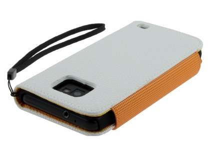 Stylish Synthetic Leather Wallet Case with Strap for Samsung I9100 Galaxy S2 - Pearl White