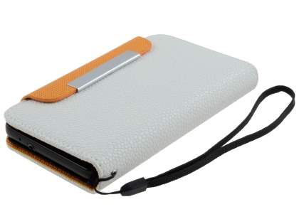 Stylish Synthetic Leather Wallet Case with Strap for Samsung I9100 Galaxy S2 - Pearl White