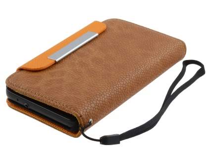 Stylish Synthetic Leather Wallet Case with Strap for Samsung I9100 Galaxy S2 - Brown