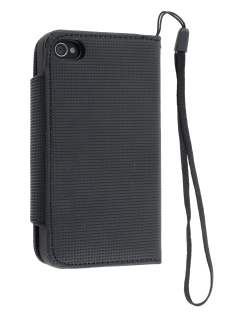Stylish Synthetic Leather Wallet Case with Strip for iPhone 4/4S - Classic Black