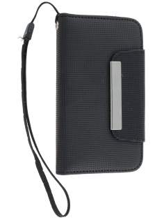 Stylish Synthetic Leather Wallet Case with Strip for iPhone 4/4S - Classic Black