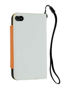 Stylish Synthetic Leather Wallet Case with Strip for iPhone 4/4S - Pearl White